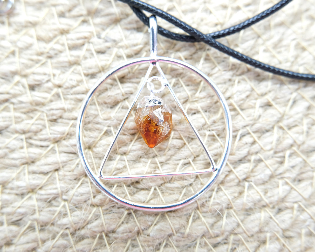 Citrine Triangle Silver Pendant Necklace