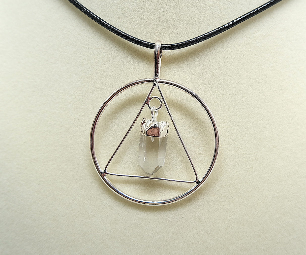 Clear Quartz Point Triangle Silver Pendant Necklace
