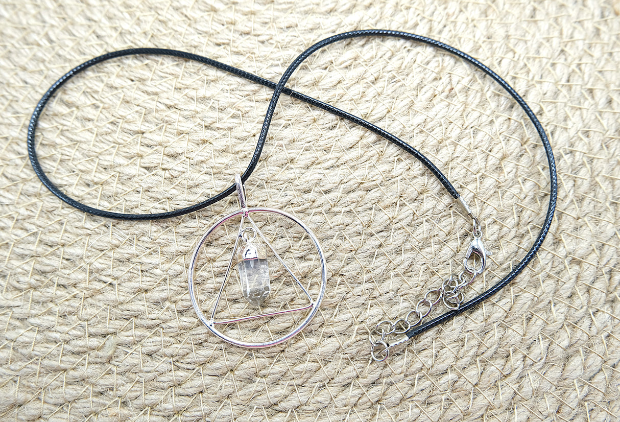 Clear Quartz Point Triangle Silver Pendant Necklace