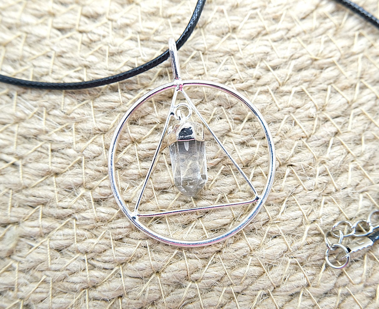 Clear Quartz Point Triangle Silver Pendant Necklace