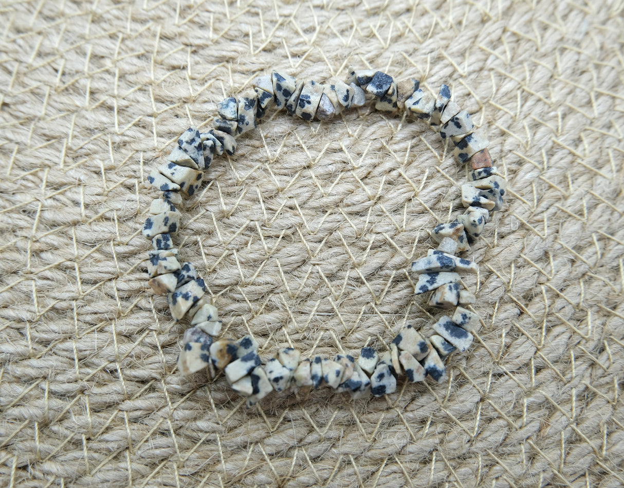 Natural Dalmatian Jasper Chip Stretch Bracelet