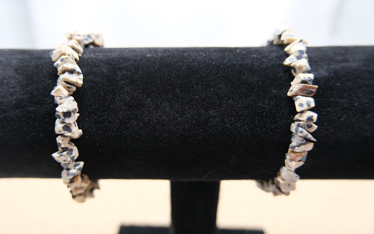 Natural Dalmatian Jasper Chip Stretch Bracelet