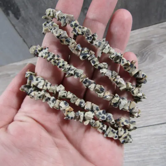 Natural Dalmatian Jasper Chip Stretch Bracelet