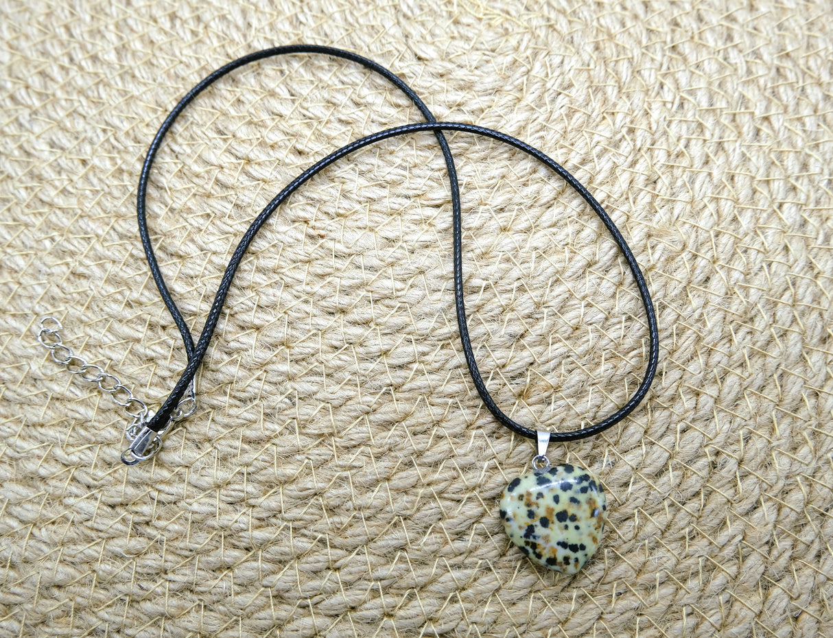Natural Dalmatian Jasper Heart Pendant Necklace | Dalmatian Jasper Jewelry