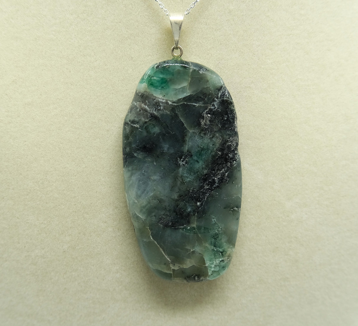 Emerald Slab Pendant Necklace On Sterling Silver Italian 18 Inch Chain