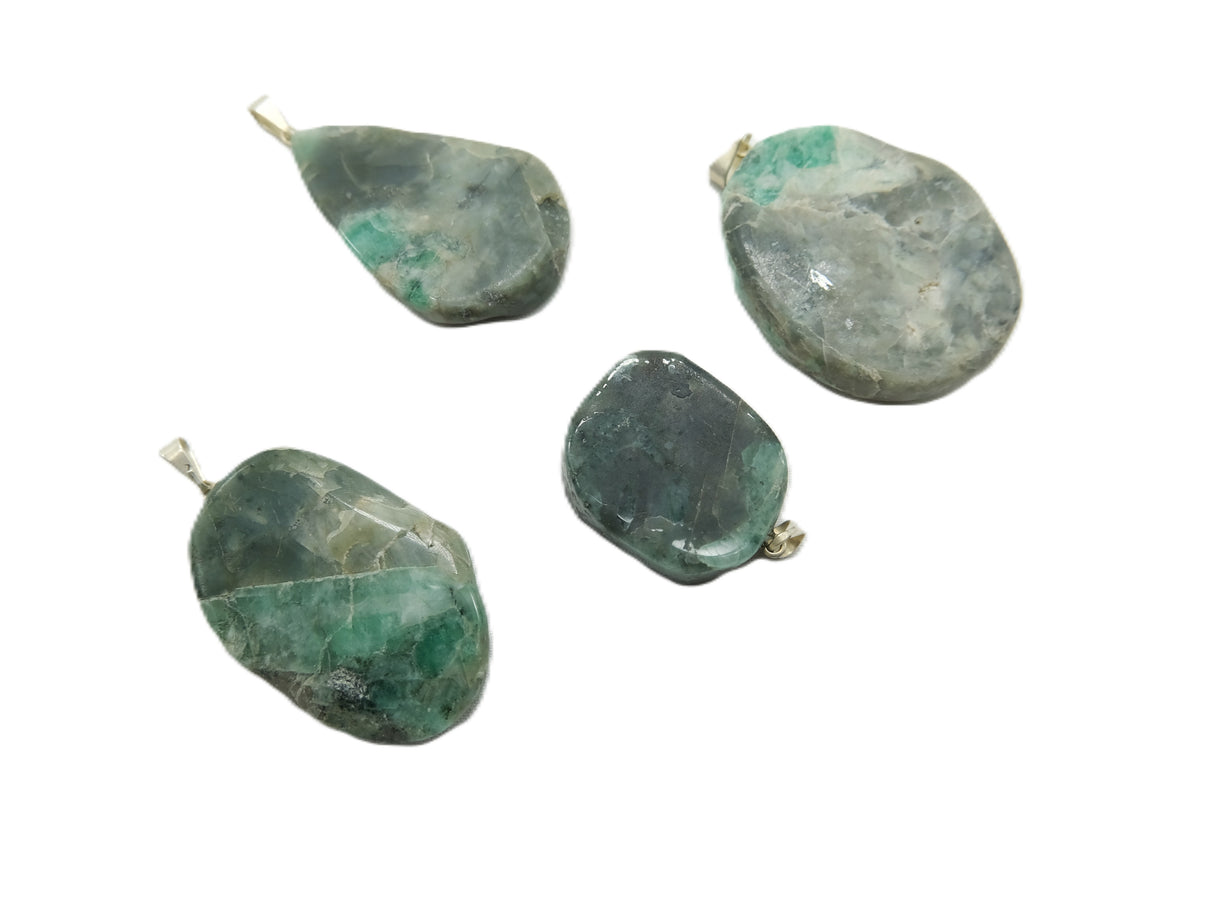 Emerald Slab Pendant Necklace On Sterling Silver Italian 18 Inch Chain