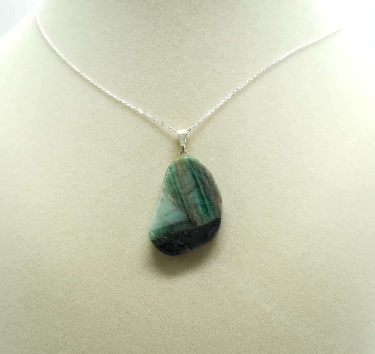 Emerald Slab Pendant Necklace On Sterling Silver Italian 18 Inch Chain