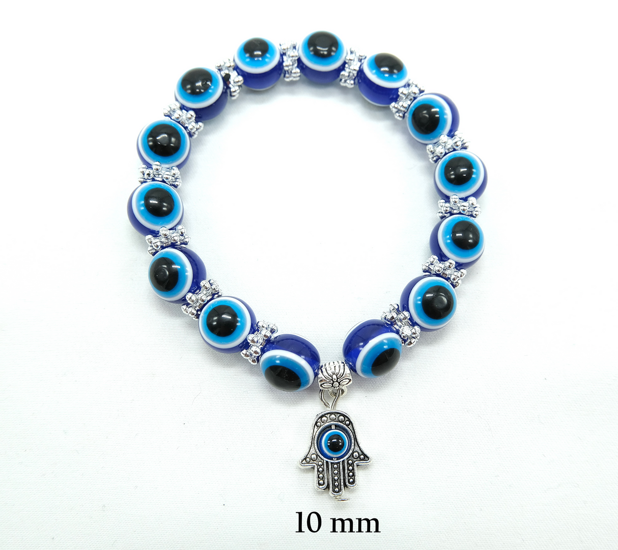 Blue Evil Eye Bracelet Hamsa Stretch Bracelet | 8 or 10mm