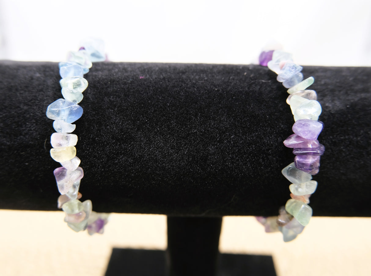 Natural Fluorite Gemstone Chip Stretch Bracelet