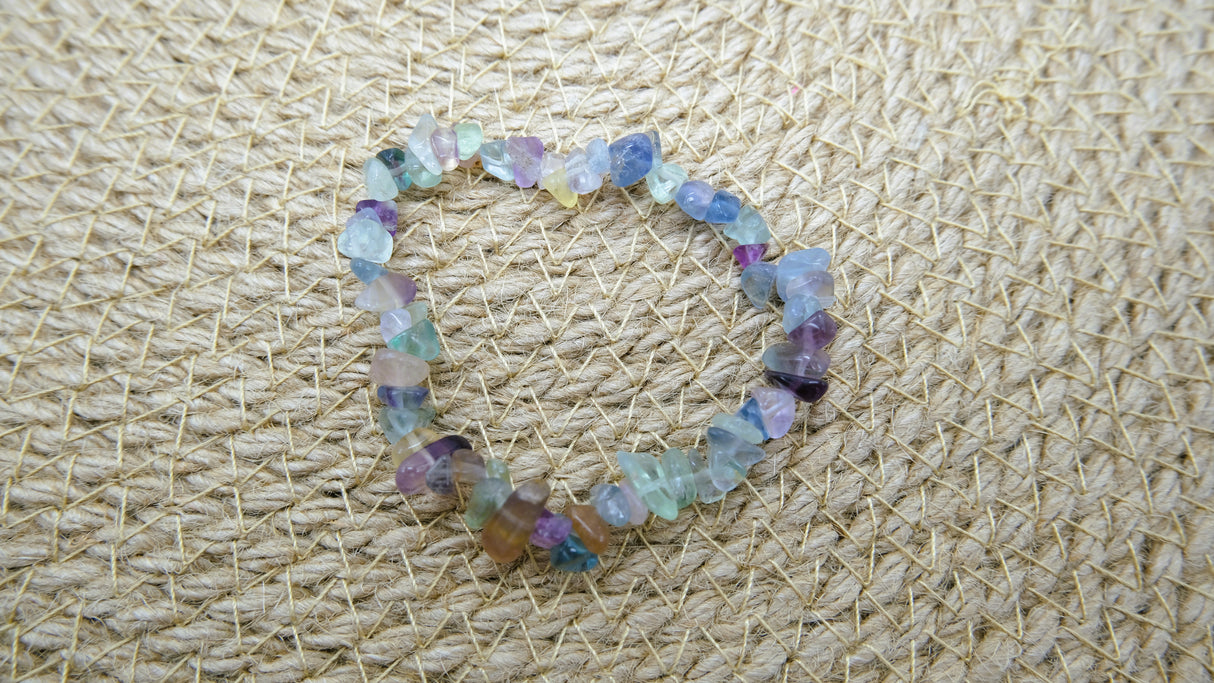 Natural Fluorite Gemstone Chip Stretch Bracelet