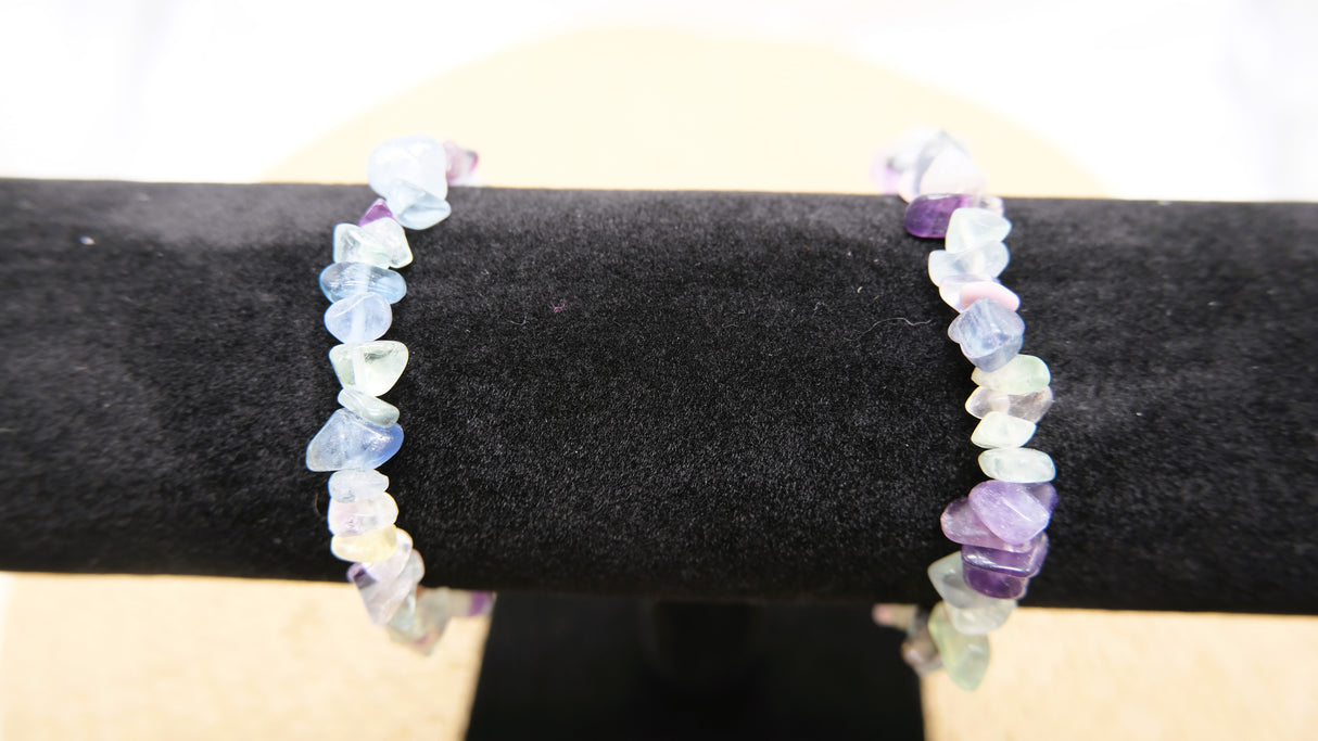 Natural Fluorite Gemstone Chip Stretch Bracelet