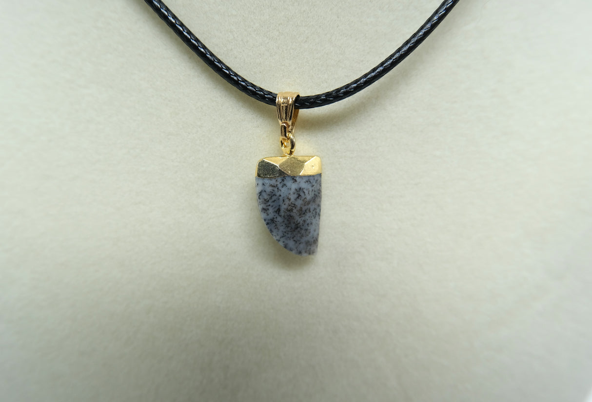 Gold Leafed Dendritic Opal Faceted Horn Focal Pendant Necklace