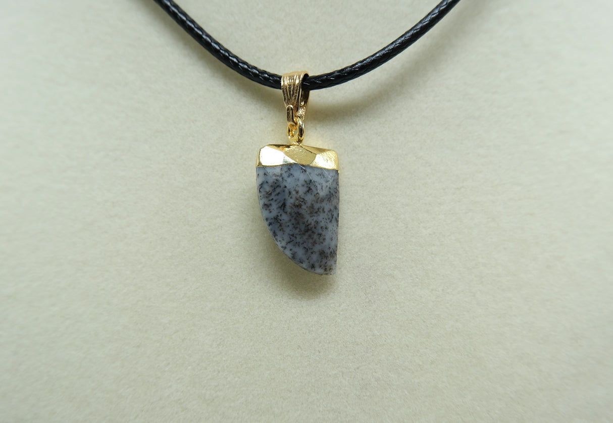 Gold Leafed Dendritic Opal Faceted Horn Focal Pendant Necklace
