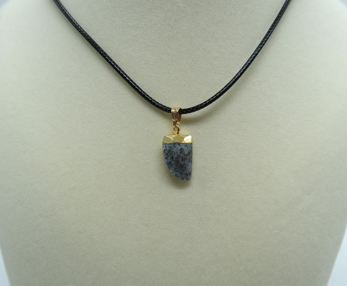 Gold Leafed Dendritic Opal Faceted Horn Focal Pendant Necklace