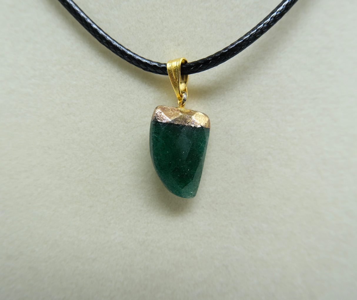 Gold Leafed Green Aventurine Faceted Horn Focal Pendant Necklace