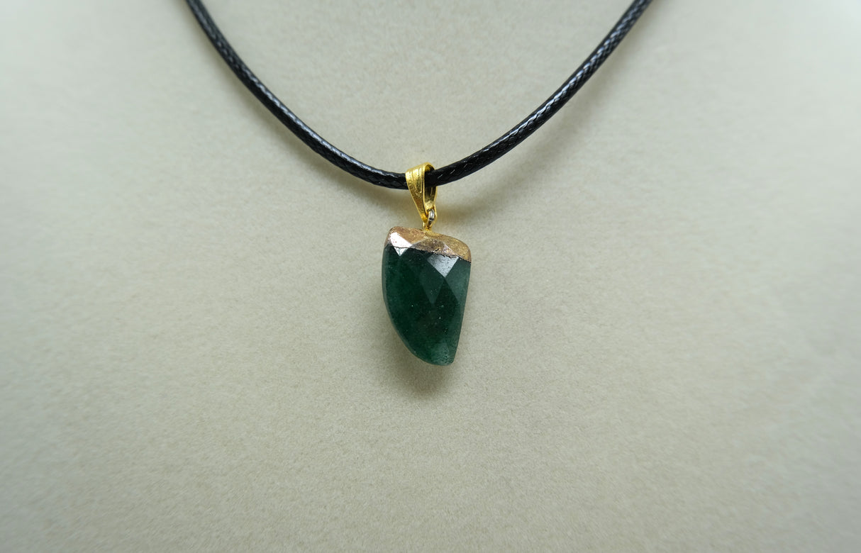 Gold Leafed Green Aventurine Faceted Horn Focal Pendant Necklace