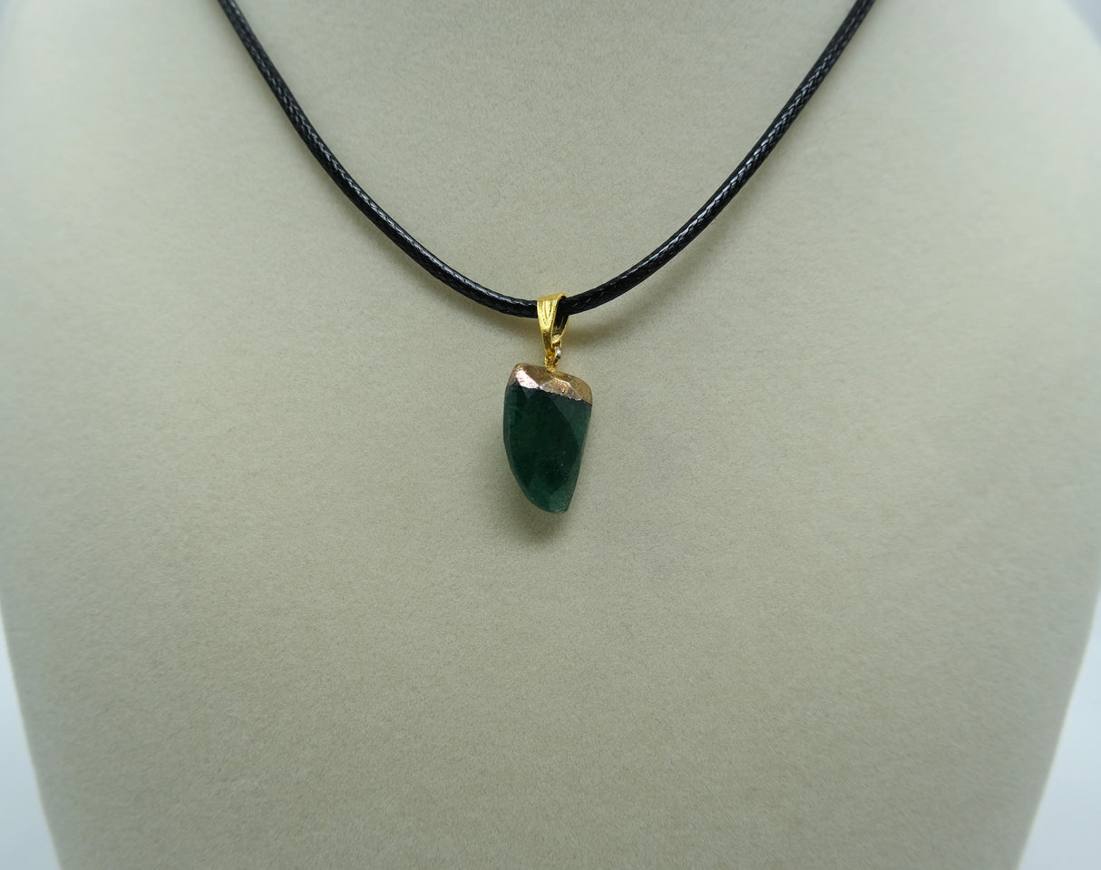 Gold Leafed Green Aventurine Faceted Horn Focal Pendant Necklace