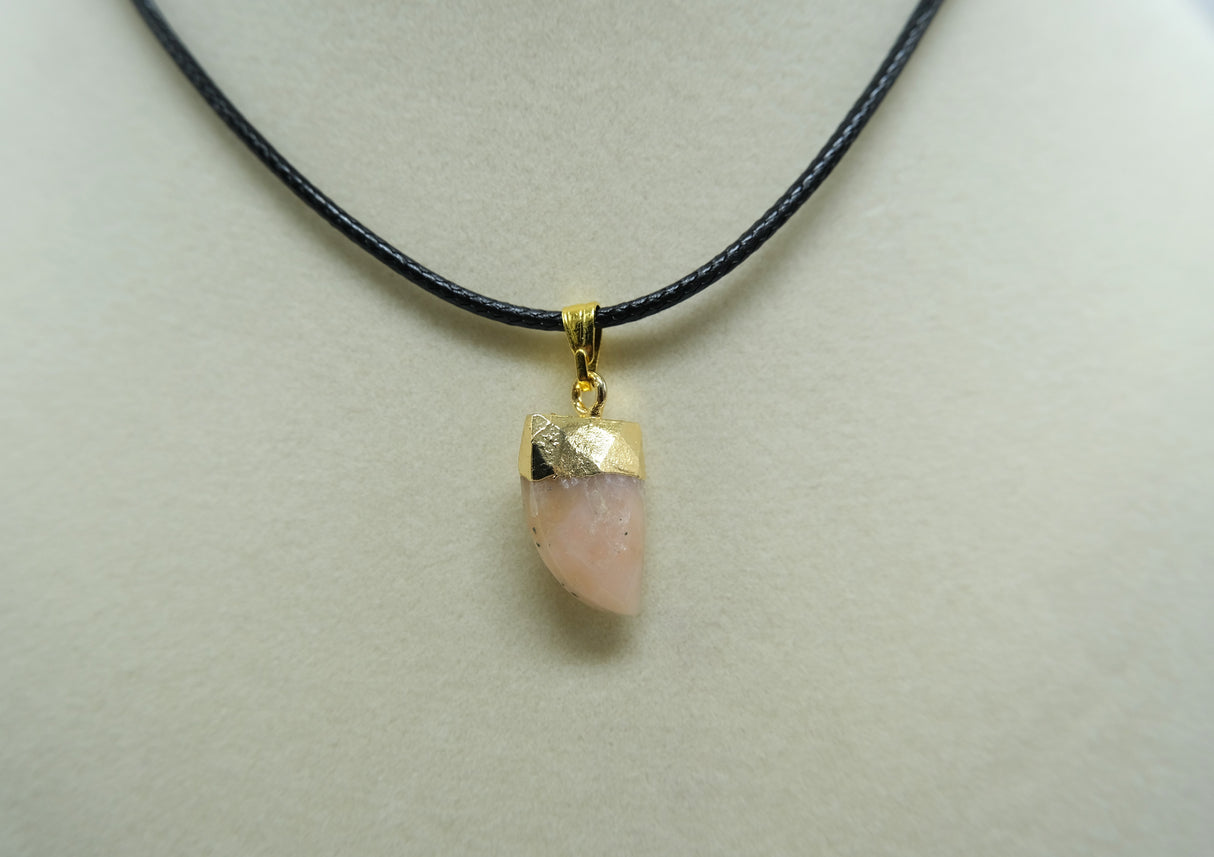 Gold Leafed Pink Peruvian Opal Faceted Horn Focal Pendant Necklace