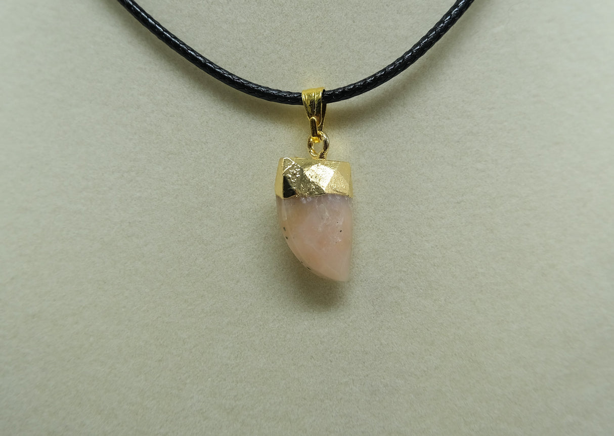 Gold Leafed Pink Peruvian Opal Faceted Horn Focal Pendant Necklace