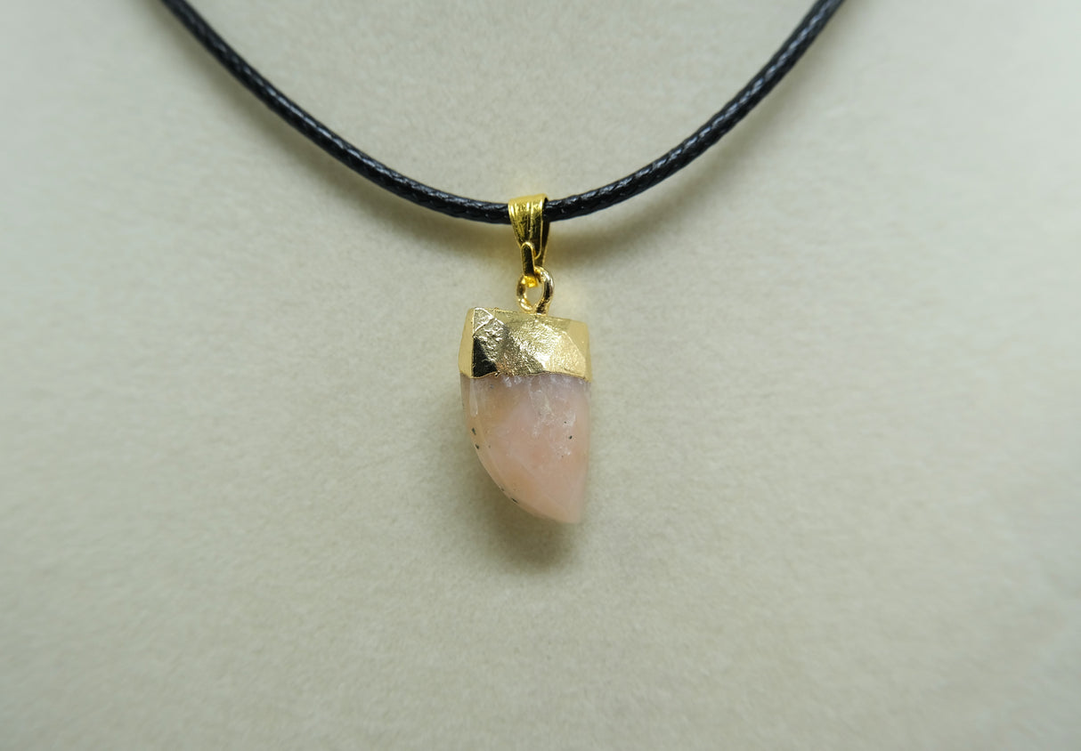 Gold Leafed Pink Peruvian Opal Faceted Horn Focal Pendant Necklace