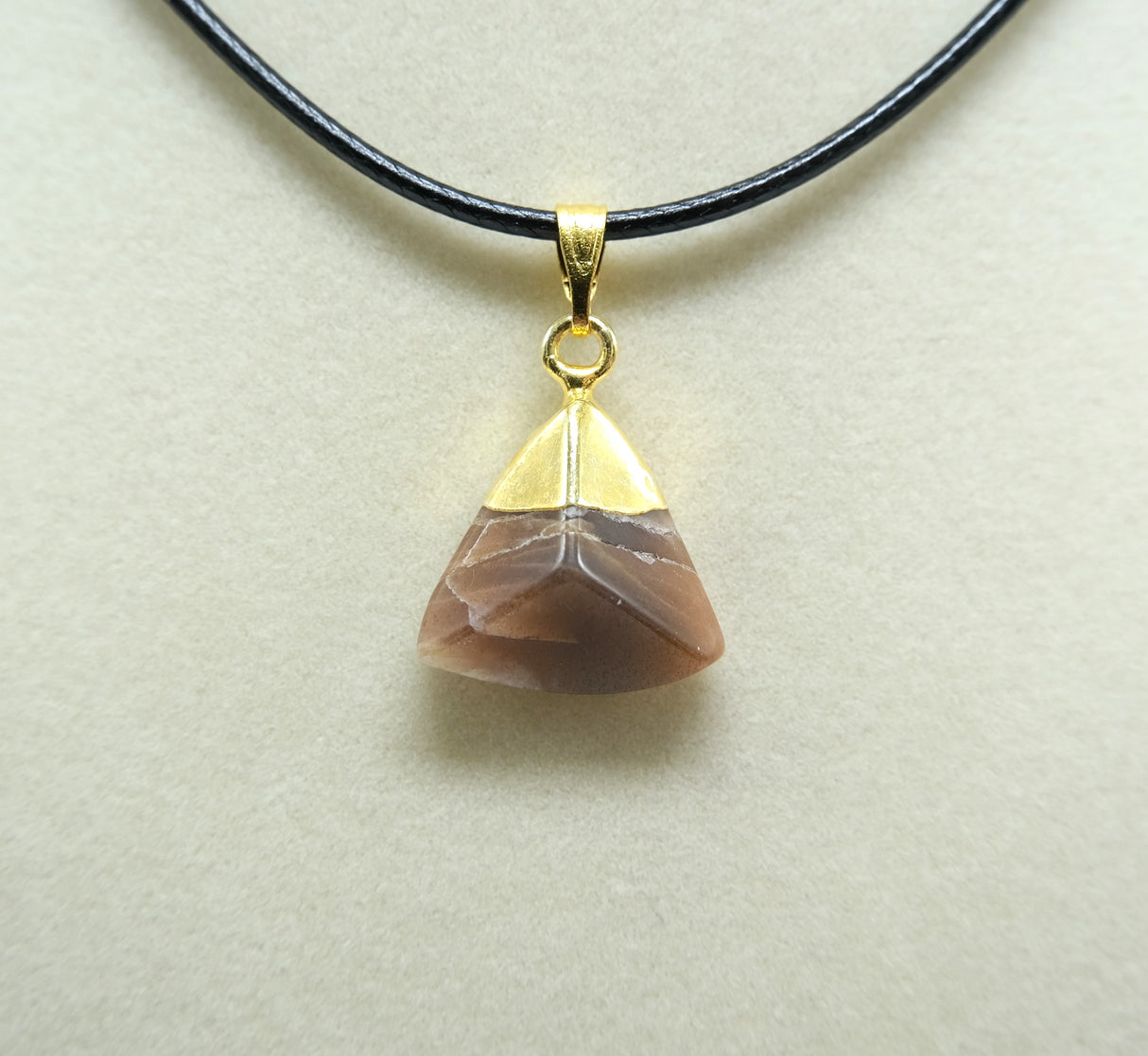 Gold Leafed Sunstone Triangle Pendant Necklace