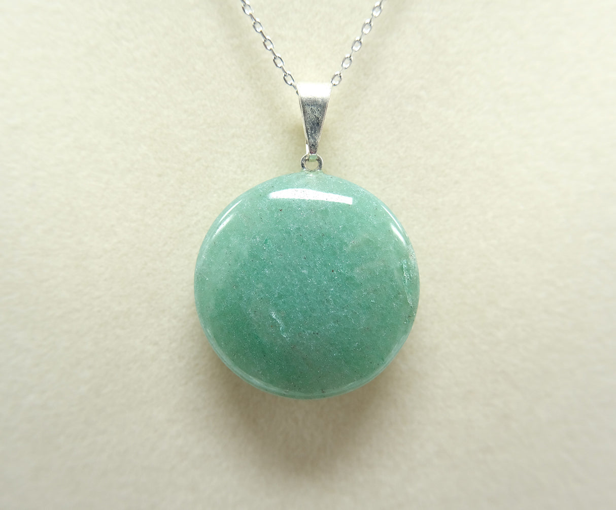 Green Aventurine Crystal Round Pendant Necklace