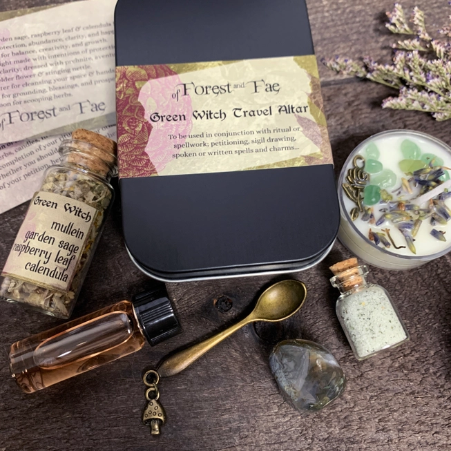 Green Witch Travel Altar | Witch Kit For Rituals & Spells