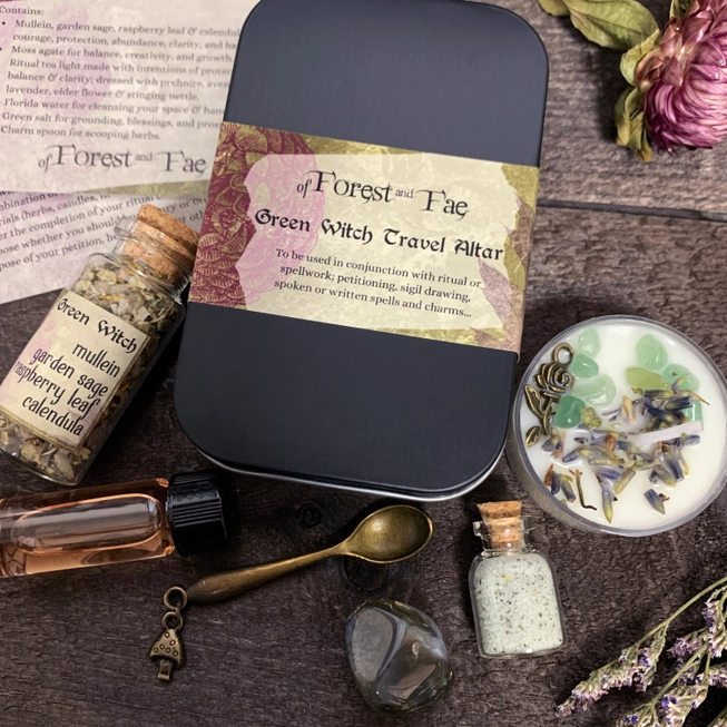 Green Witch Travel Altar | Witch Kit For Rituals & Spells