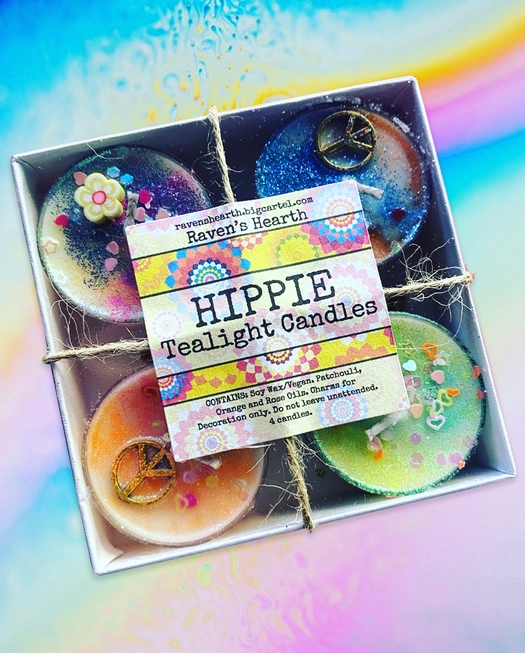 Hippie Scented Tealight Candles | Patchouli, Orange, Sandalwood, and Rose | Vegan | Soy Candles
