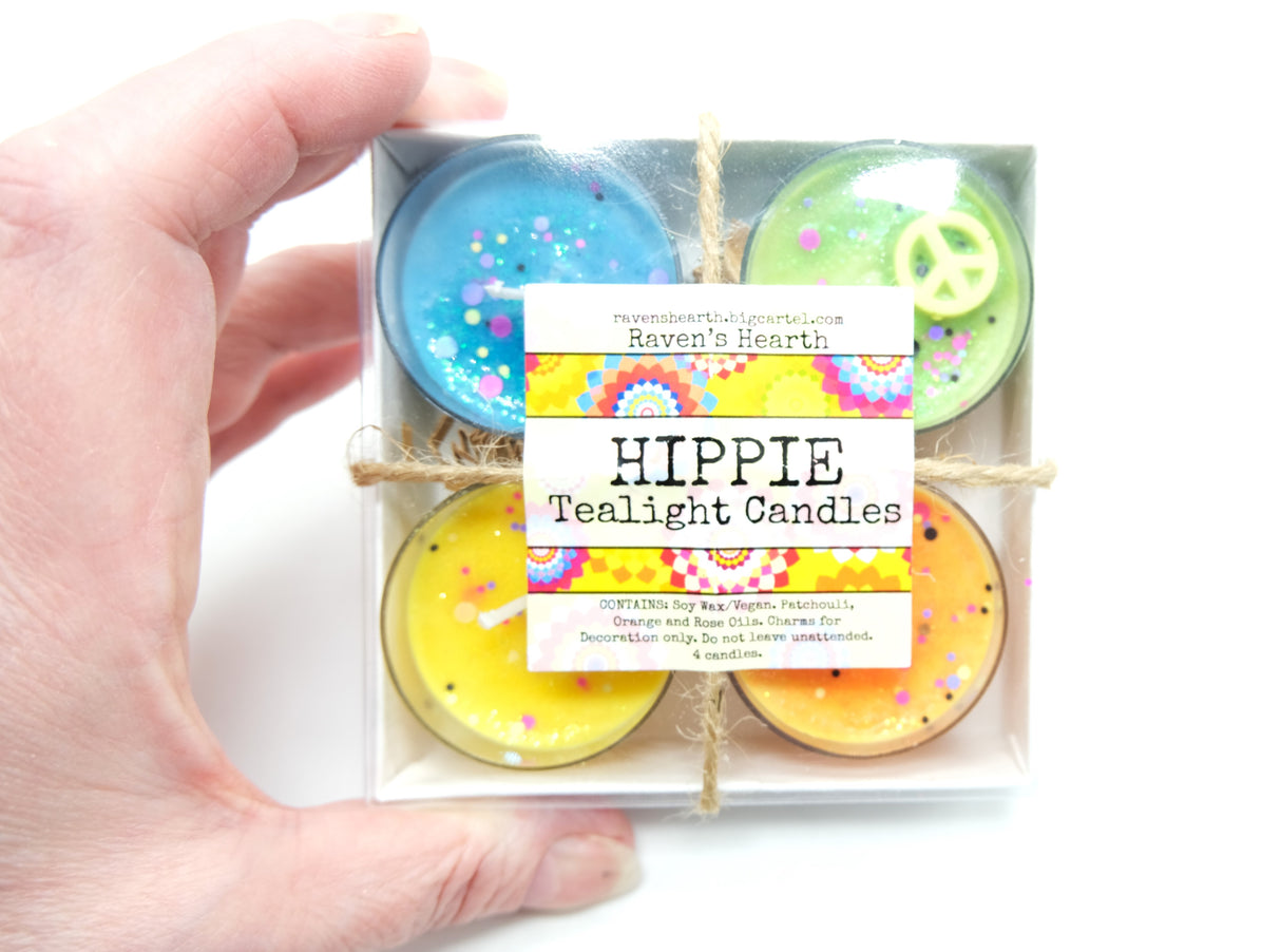 Hippie Scented Tealight Candles | Patchouli, Orange, Sandalwood, and Rose | Vegan | Soy Candles