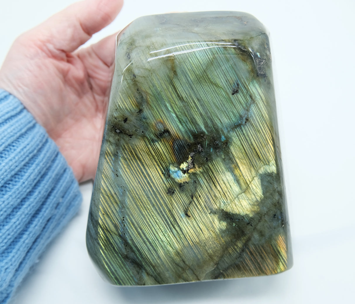 Large Polished Labradorite | 1478 g | Standing Flat Base | Reiki Charged