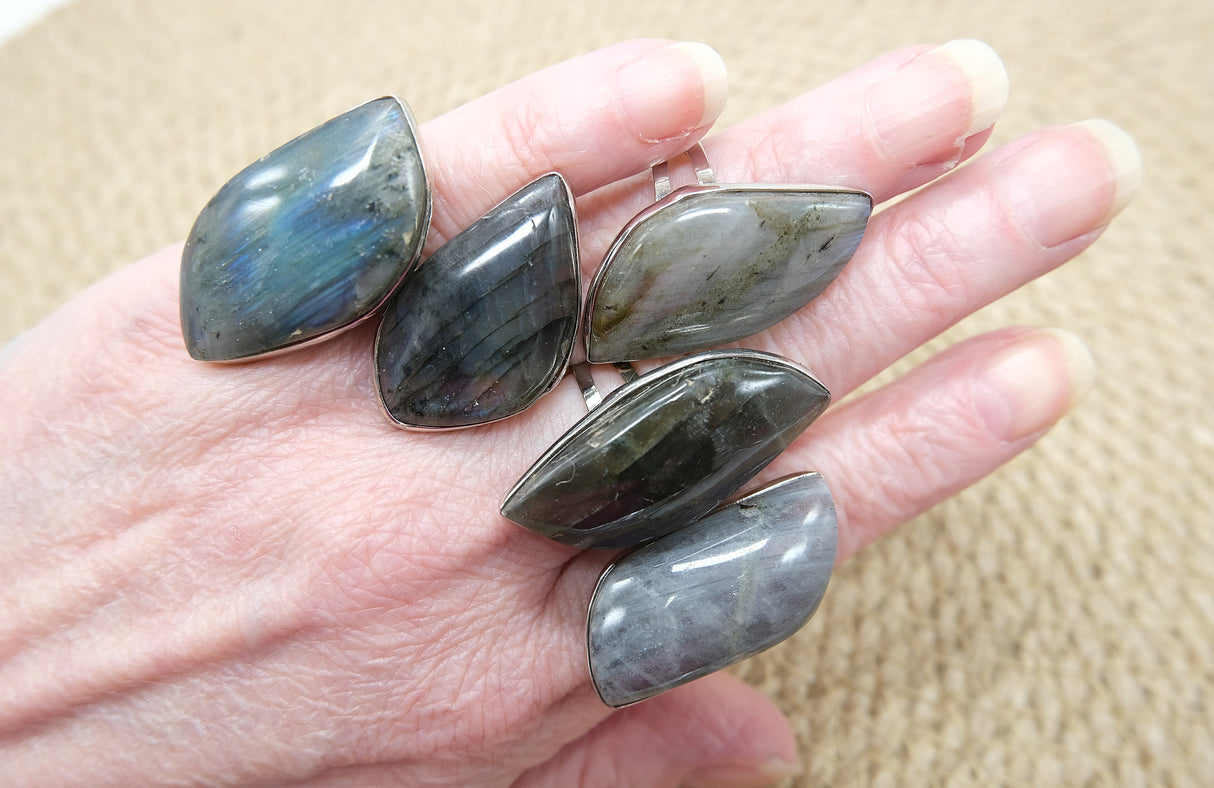 Labradorite Large Adjustable Ring | High Flash