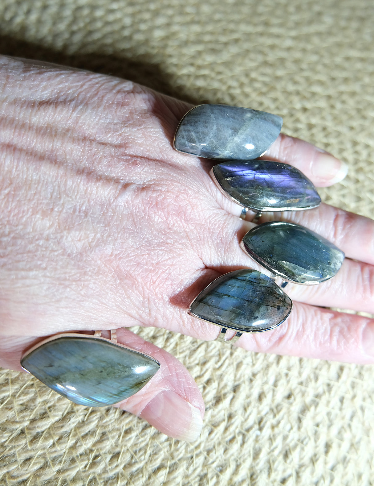 Labradorite Large Adjustable Ring | High Flash
