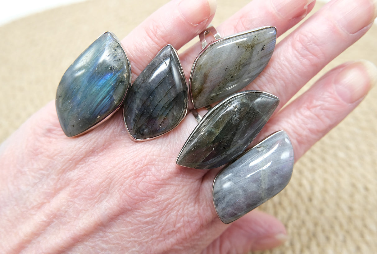 Labradorite Large Adjustable Ring | High Flash