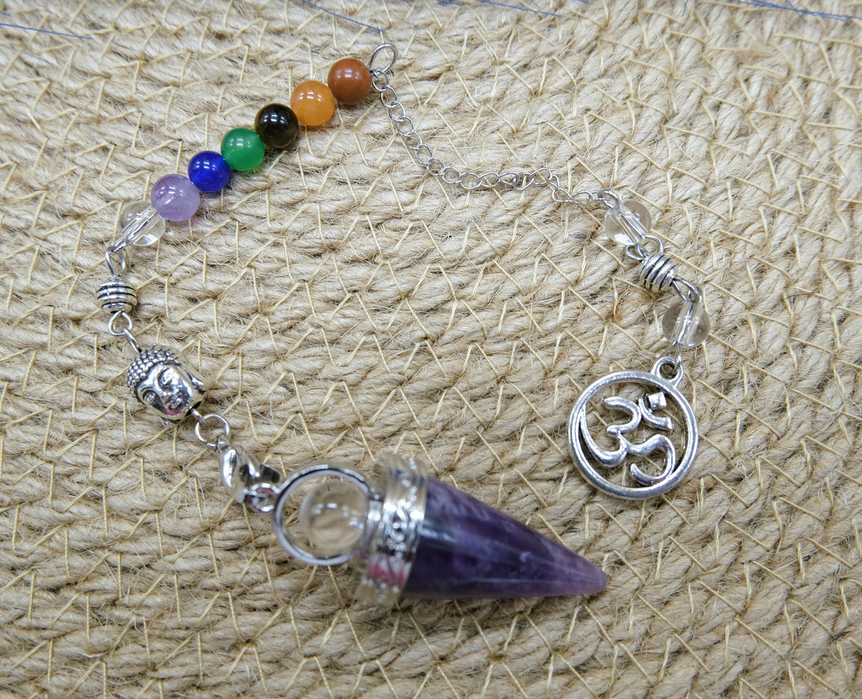 Ohm Chakra Pendulum - Amethyst | These Pendulums Are Bracelet, Pendant And Traditional Pendulum