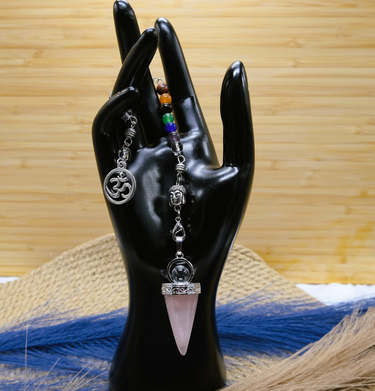 Ohm Chakra Rose Quartz Pendulum | These pendulums are Bracelet, pendant and traditional pendulum