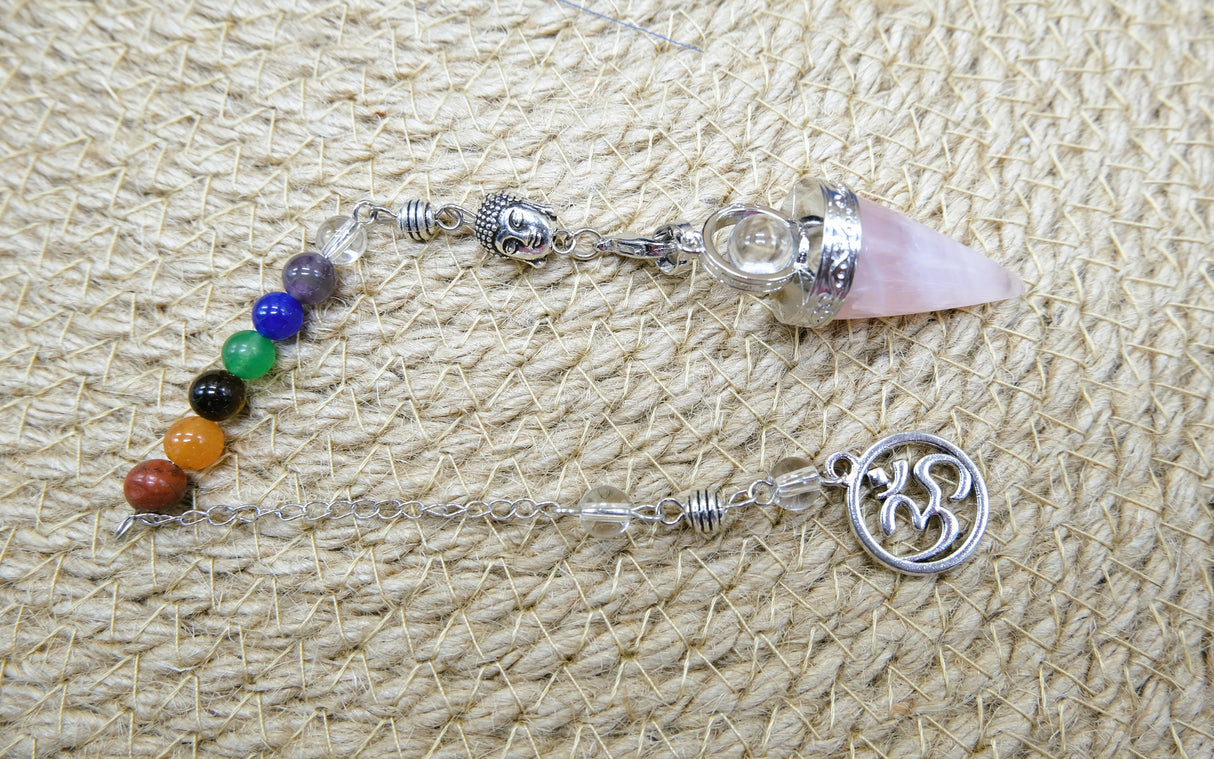 Ohm Chakra Rose Quartz Pendulum | These pendulums are Bracelet, pendant and traditional pendulum