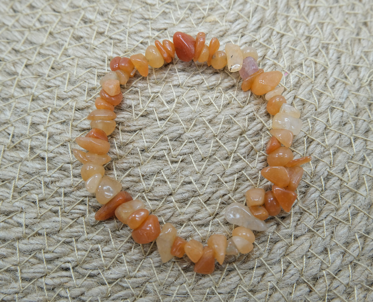 Natural Orange Aventurine Gemstone Chip Stretchy Bracelet