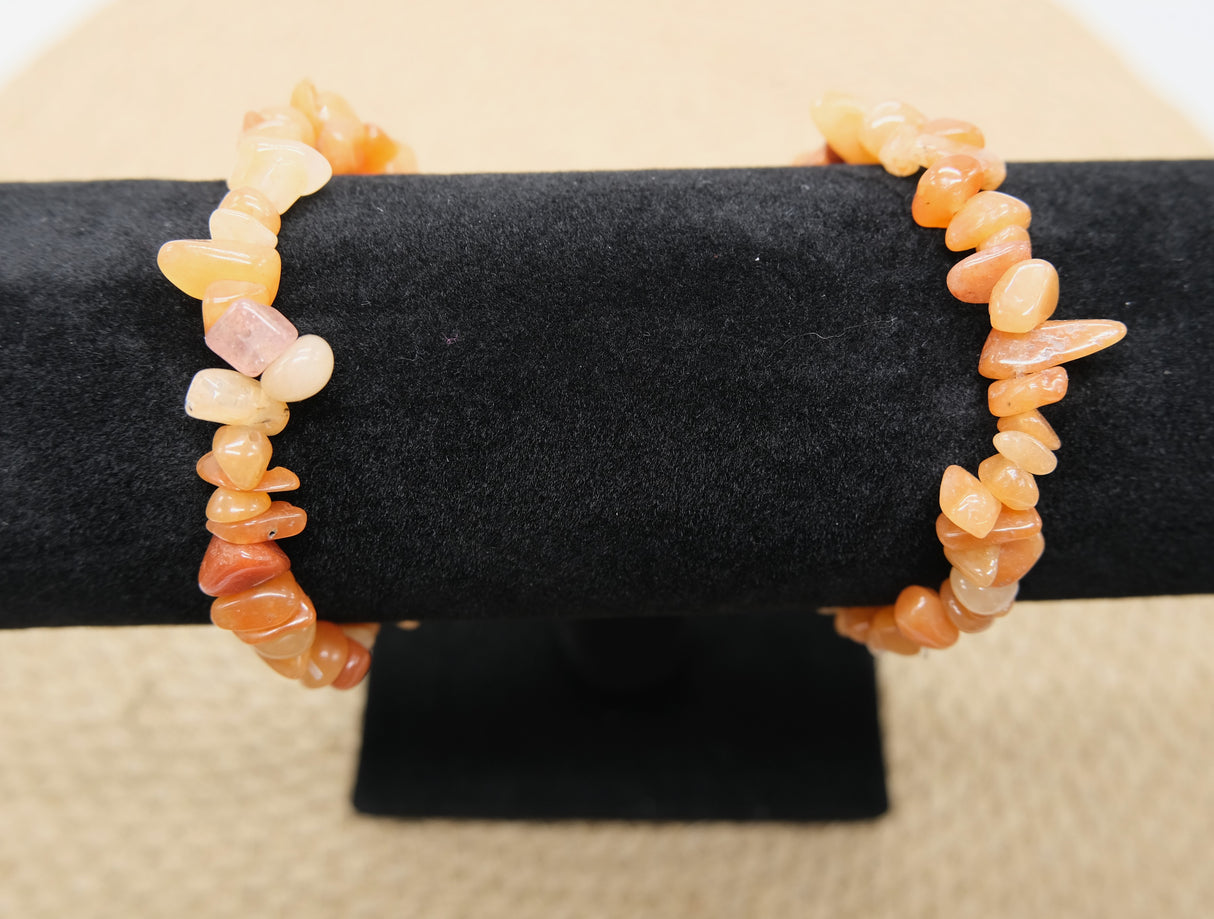 Natural Orange Aventurine Gemstone Chip Stretchy Bracelet