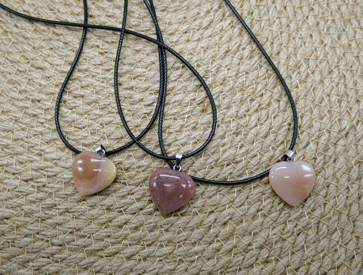 Natural Peach Quartz Heart Pendant Necklace | Peach Quartz Jewelry