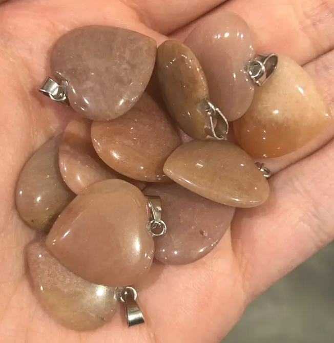 Natural Peach Quartz Heart Pendant Necklace | Peach Quartz Jewelry