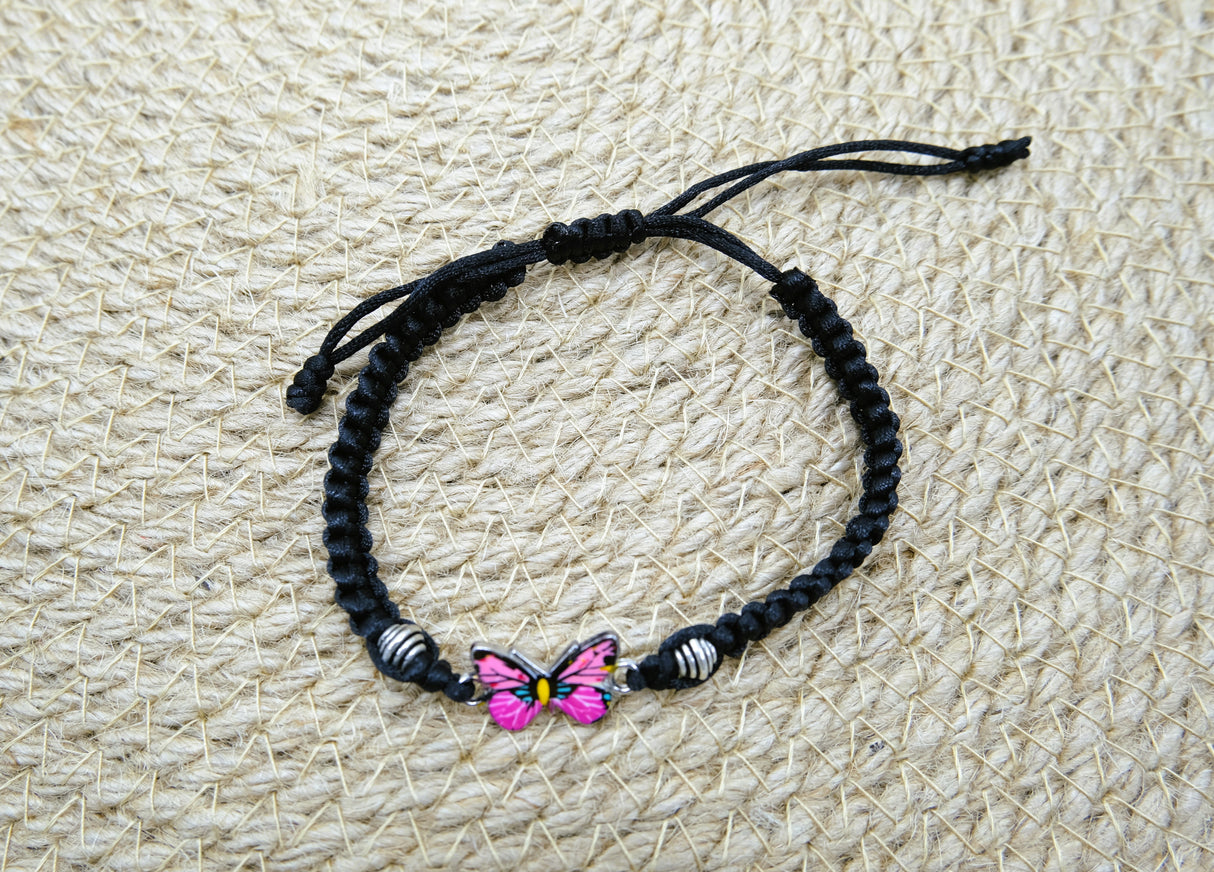 Pink Butterfly Braided Adjustable Bracelet