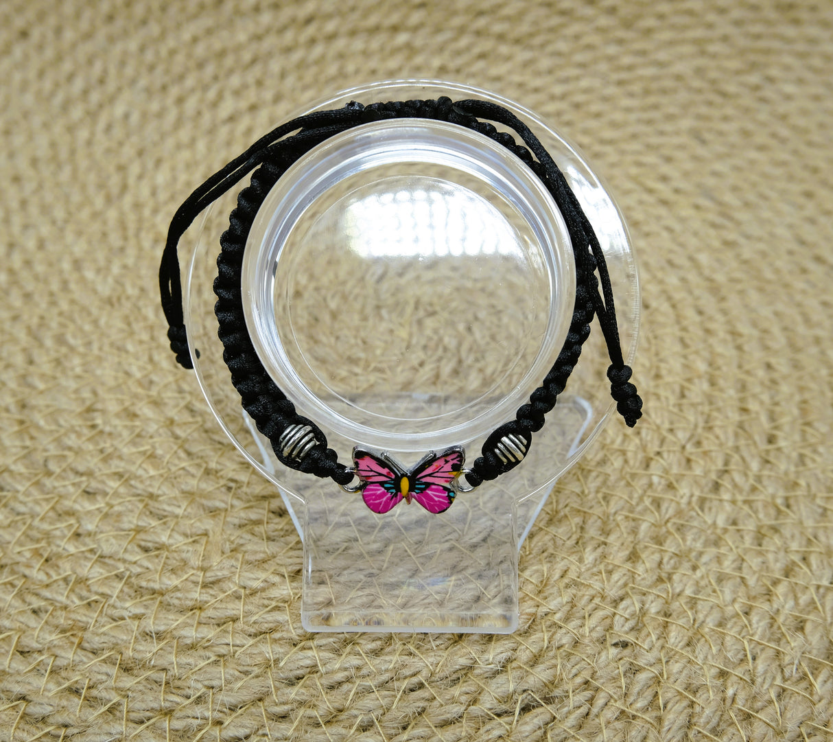 Pink Butterfly Braided Adjustable Bracelet