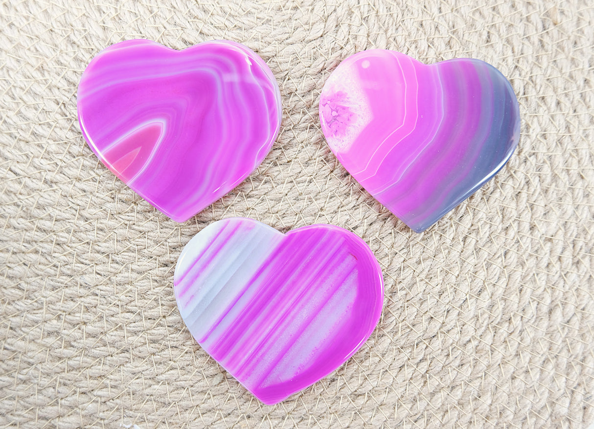Pink Polished Heart Shaped Agate Slices