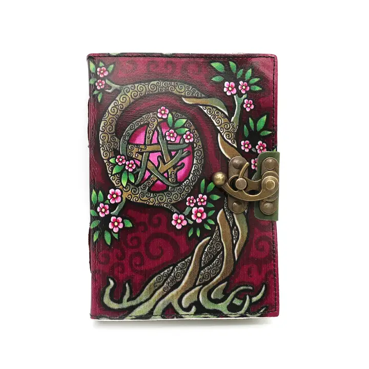 Pink Tree Pentacle Leather Blank Page Journal with Latch | Journaling | Diary | Spell Book