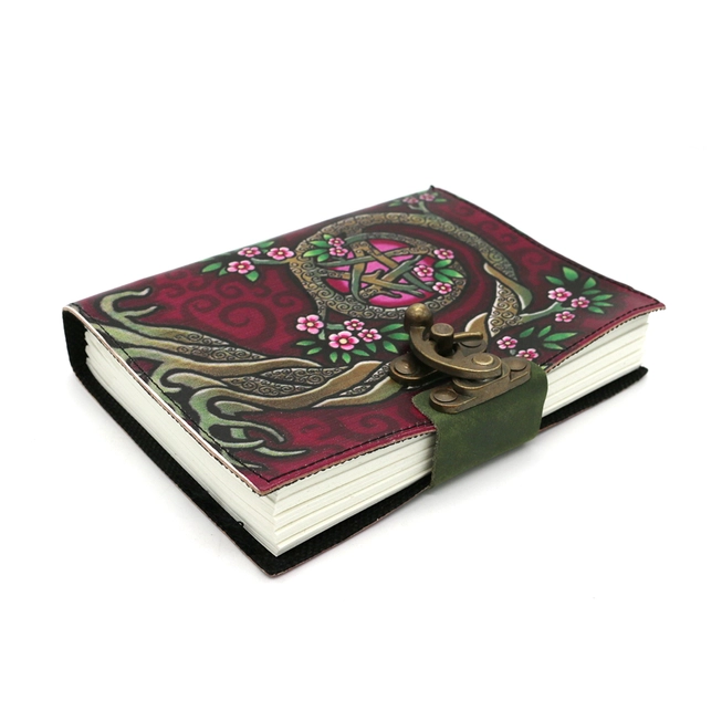 Pink Tree Pentacle Leather Blank Page Journal with Latch | Journaling | Diary | Spell Book