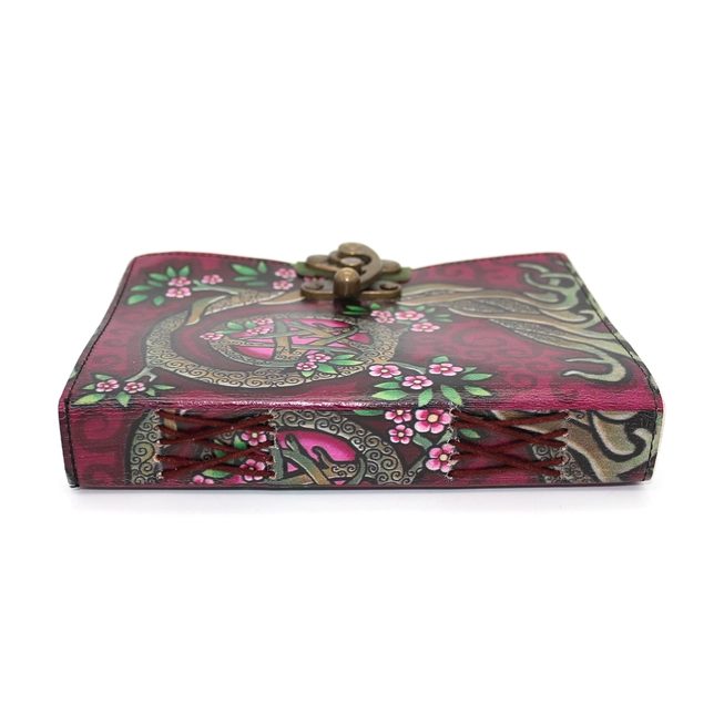 Pink Tree Pentacle Leather Blank Page Journal with Latch | Journaling | Diary | Spell Book