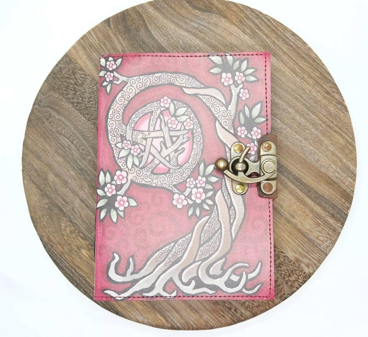 Pink Tree Pentacle Leather Blank Page Journal with Latch | Journaling | Diary | Spell Book