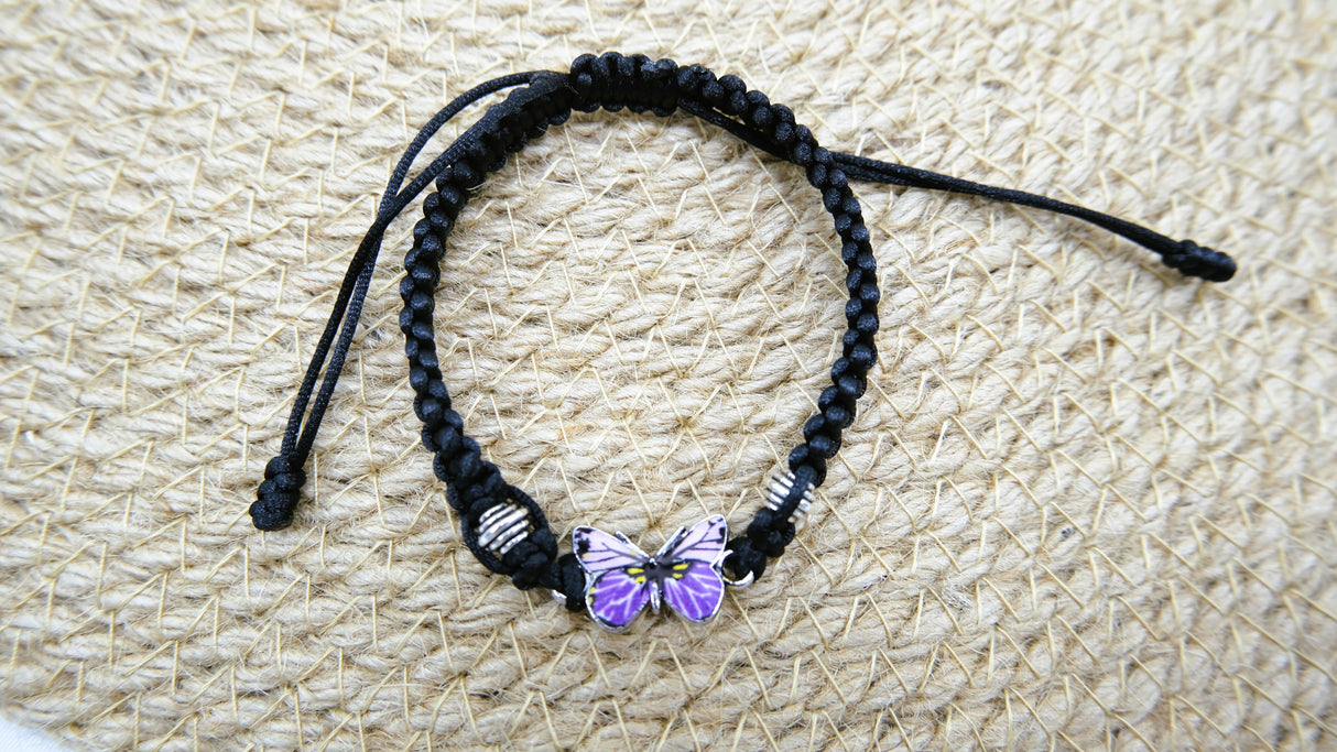 Pink and Purple Butterfly Braided Adjustable Bracelet