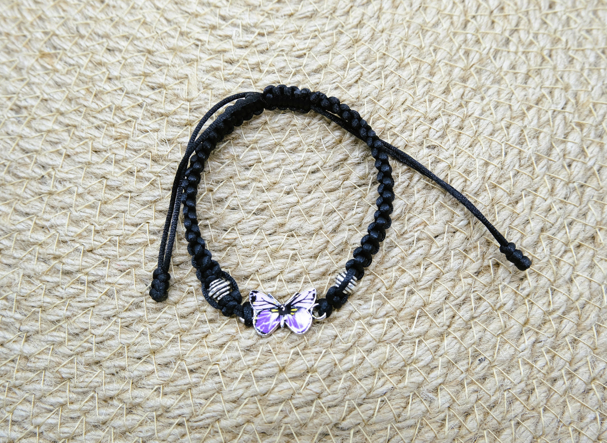 Pink and Purple Butterfly Braided Adjustable Bracelet